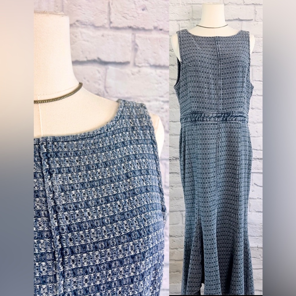 Denim Textured Maxi Dress Sleeveless Mermaid Travel Coastal Style Vacay NWT